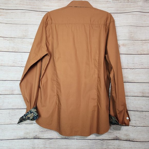 NWT Coofandy Button Up Shirt Men's Medium Brown Flip Cuff Long Sleeve Western - Picture 12 of 15